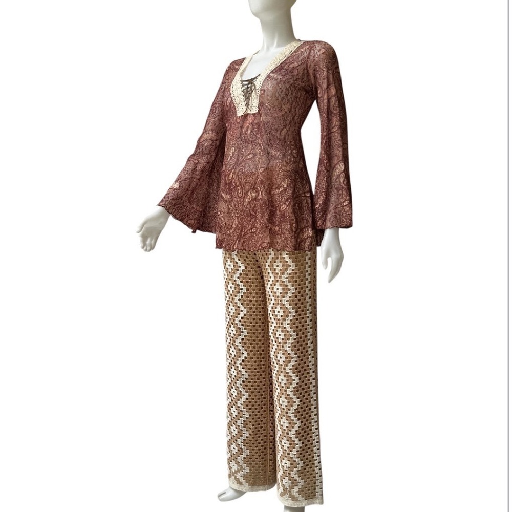 Vtg 90s Bisou Bisou Paisley Lace‎ Bell Sleeve Top Boho S Whitchy Whimsygoth USA - Picture 12 of 17